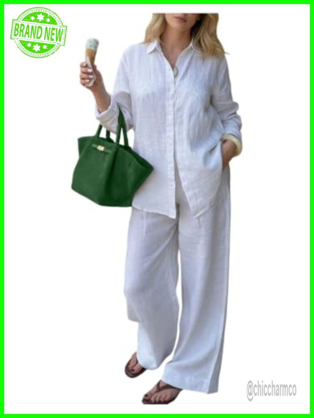 SOLY HUX 2 Piece Wide Leg Pant Set Long Sleeve Button Down Shirt